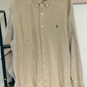 Ralph Lauren Men's Beige Checkered Button Down Shirt